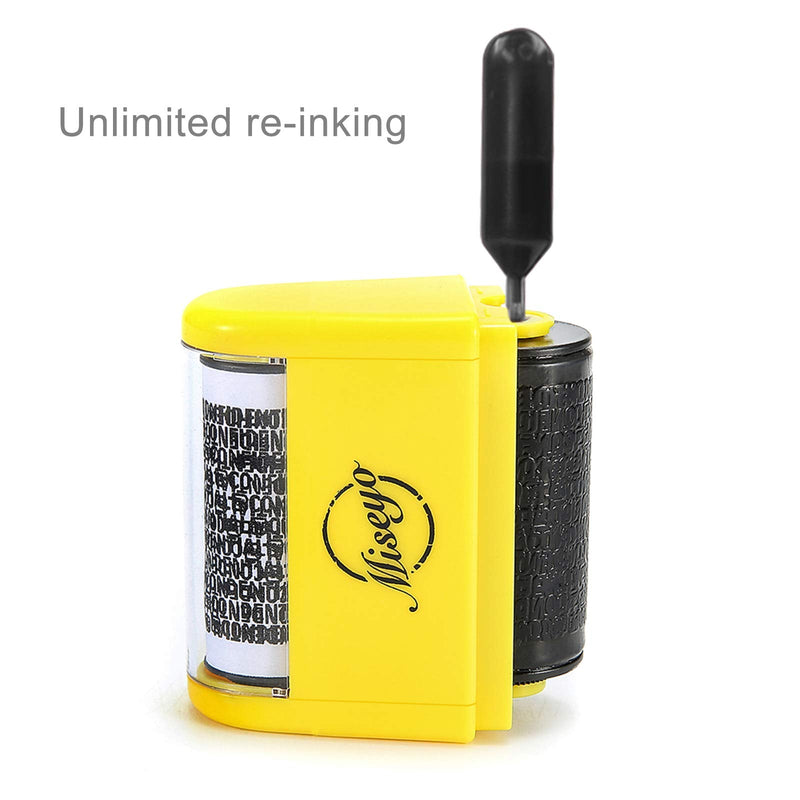 [Australia - AusPower] - Miseyo Wide Identity Theft Protection Roller Stamp Set - Yellow (3 Refill Ink Included) 1.yellow 