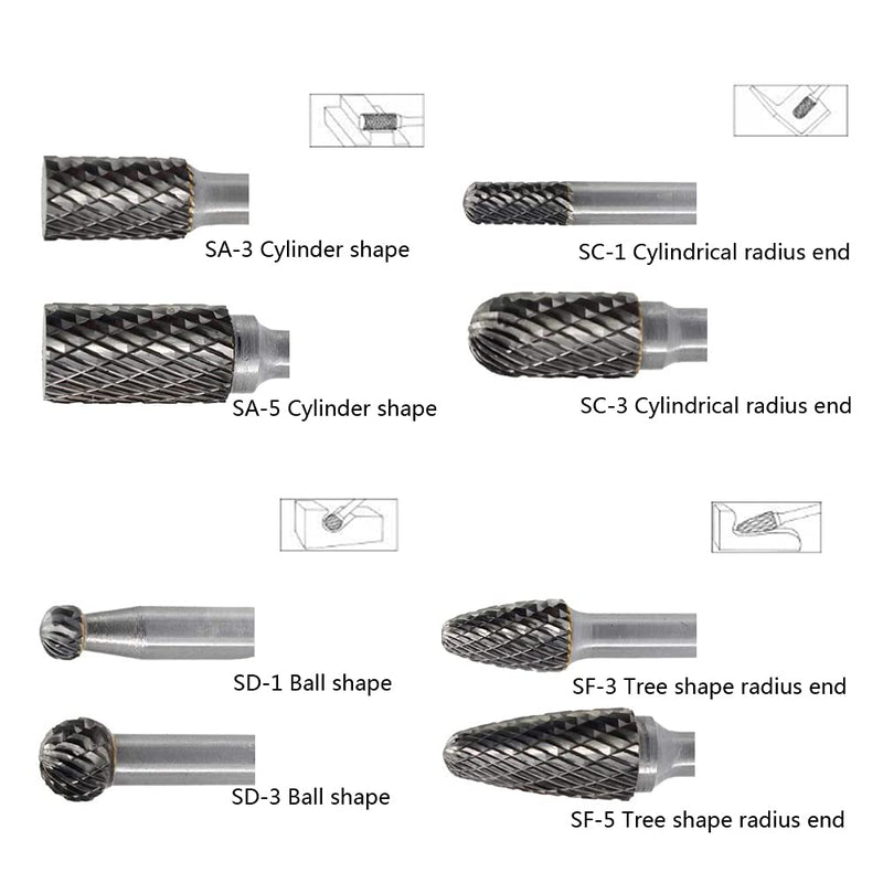 [Australia - AusPower] - Carbide Burr Set 8pcs JESTUOUS 1/4 Inch Shank Diameter Double Cut Edge Rotary Files Metal Grinding Polishing Carving Tool Drill Bits for Die Grinder Kits 