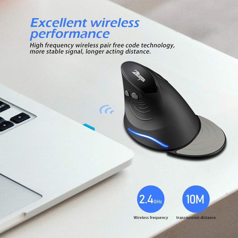 [Australia - AusPower] - Zelotes Vertical Ergonomic Mouse, Wireless Mouse, 2400DPI, 6 Buttons Optical Mouse Cordless Mice for Laptop,Computer,PC,Black 
