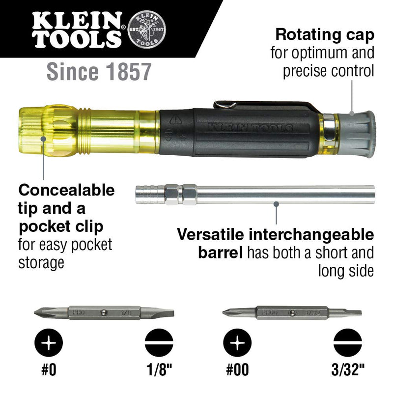 [Australia - AusPower] - Klein Tools 32614 Multi-bit Precision Screwdriver Set, 4-in-1 Electronics Pocket Screwdriver, Professional Phillips and Slotted Bits 4-in-1 Pocket Electronics Screwdriver 