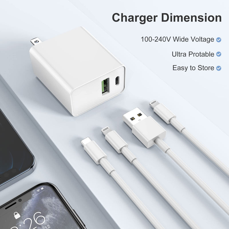 [Australia - AusPower] - iPhone 13 Charger Block, Dual Port PD Power Adapter + Quick 3.0 Wall Charger Plug with USB C to Lightning Cable 6ft/Apple Charging Cord 6ft for iPhone 13 Pro Max/12 Mini/12 Pro/11/XR/XS/11/8/7/6/iPad 