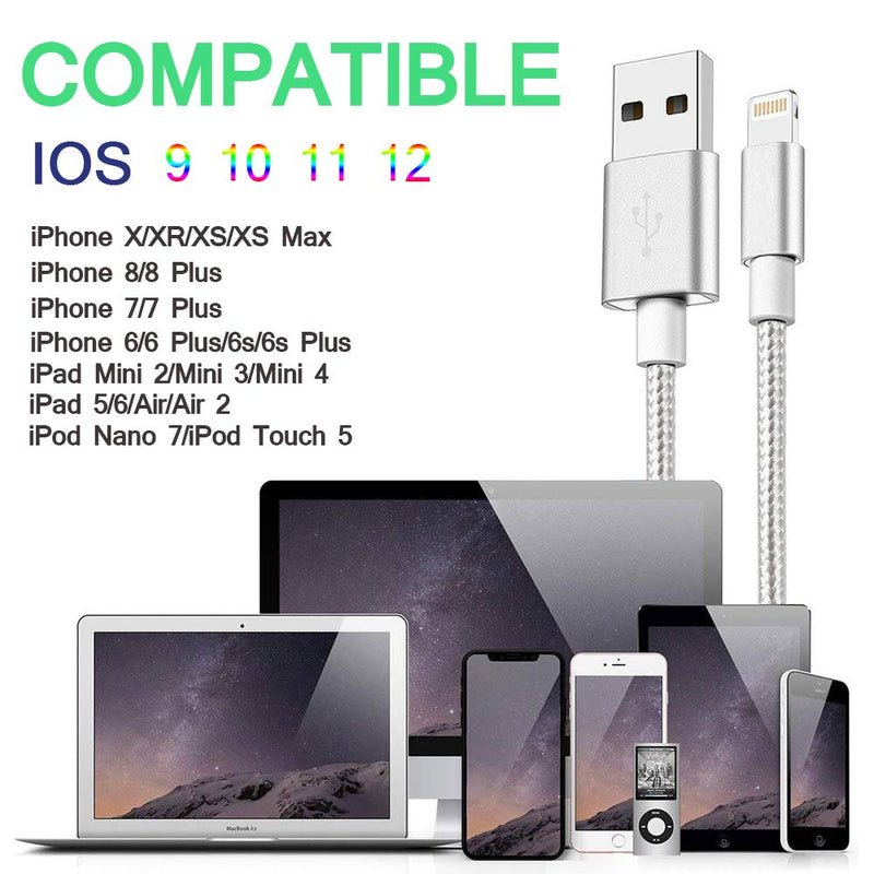 [Australia - AusPower] - iPhone Cable Nylon Braided Lightning Cable Durable iPhone Charger Cable Fast USB iPhone Charging Cord 5Pack 3FT iPhone Date Line Compatible iPhone XS/Max/XR/X/8/8P/7P/6S/iPad/iPod/IOS (Silver) 