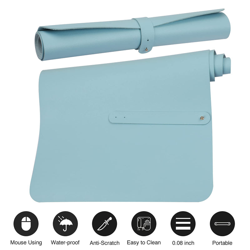 [Australia - AusPower] - Leather Desk Mat,Desk Pad,Desktop mat,Waterproof Desk Mat for Desktop, Desk Mat for Keyboard and Mouse,Leather Mouse Pad Protector for Office and Home,30"x 14" Leather-light Blue 