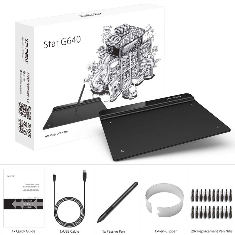 [Australia - AusPower] - Drawing Tablet XP-PEN StarG640 Digital Graphics Tablet 6x4 Inch Ultrathin Tablet with 8192 Levels Battery-Free Stylus Pen Tablet for Mac, Windows and Chromebook (Drawing and E-Learning/Online Classes) 