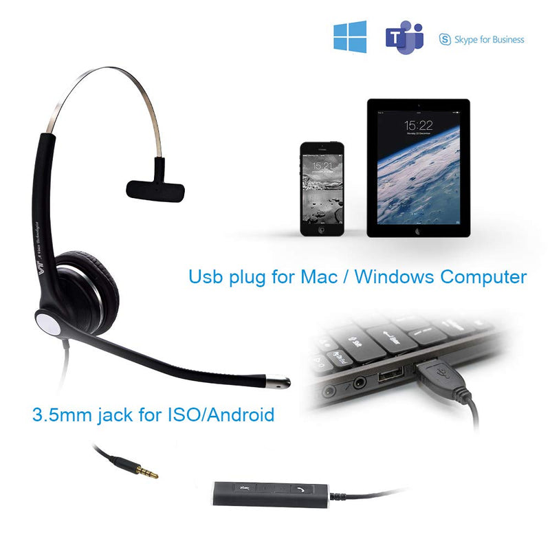 [Australia - AusPower] - TV USB-3.5MM Headset Computer-Headphone Microphone Noise-Cancelling - UC Headset Compatible with MS Teams Skype for Business 3.5MM+USB-A 