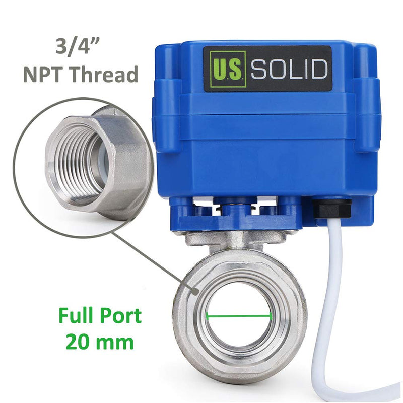 [Australia - AusPower] - Motorized Ball Valve- Stainless Steel Ball Valve with Full Port, 9-24V DC and 2 Wire Reverse Polarity by U.S. Solid (3/4 inch) 
