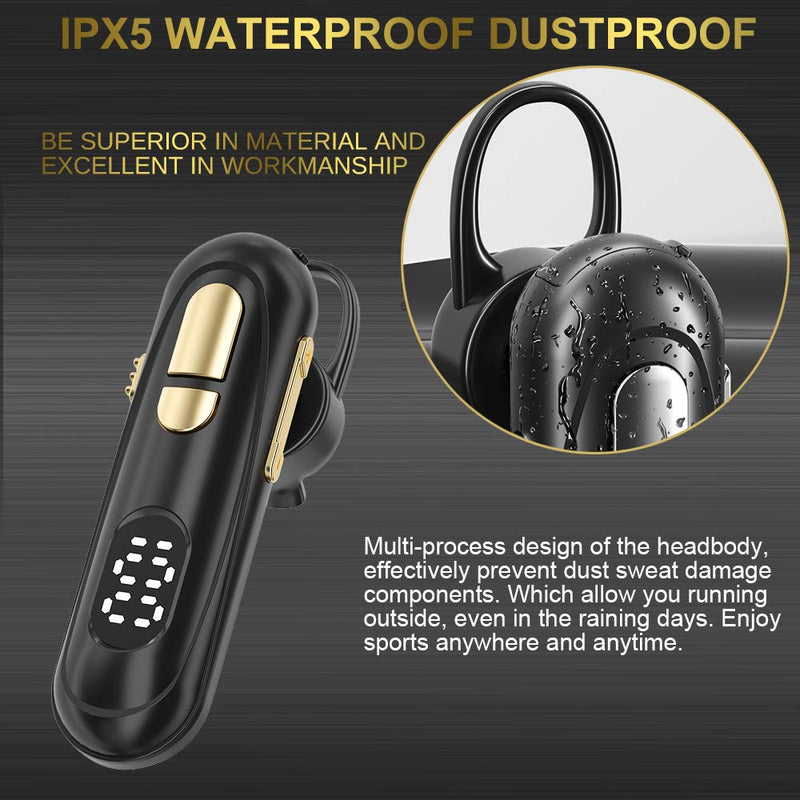 [Australia - AusPower] - Mini Bluetooth Headset V5.1, HD Voice Noise Cancelling, 30H Talking Time, Digital Capacity Single Wireless Earbud Compatible with iPhone and Android, Handsfree Bluetooth Earpiece for Office BlackGold 