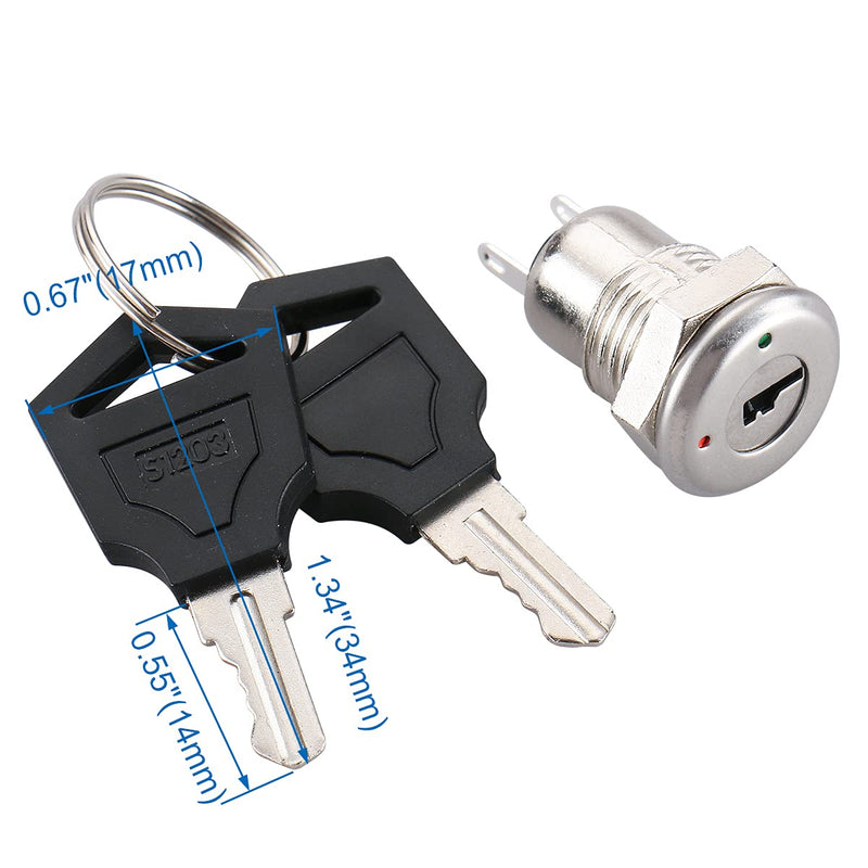 [Australia - AusPower] - Baomain Mouting hole size 11mm 0.4‘’ On-Off Two Terminals Keyswitch Keylock Switch with Keys Pack of 2 