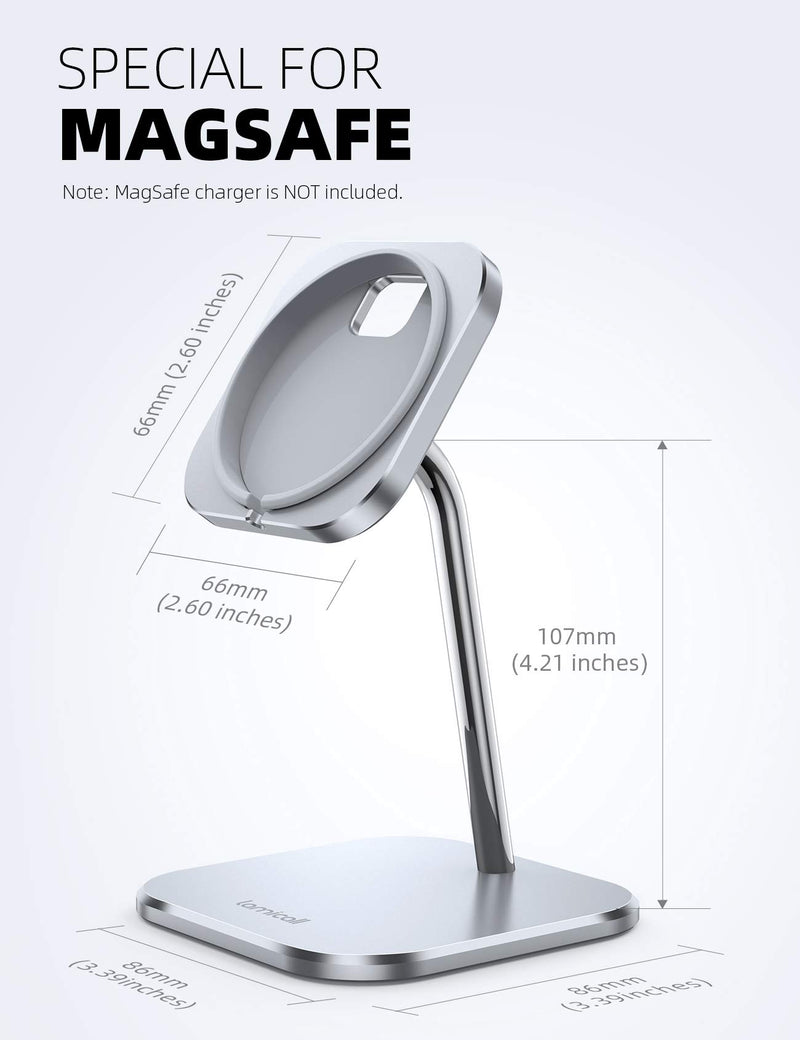[Australia - AusPower] - Lamicall Phone Stand for MagSafe Charger - Adjustable Aluminum Charging Holder Dock Cradle for Desk 360° Rotation, Compatible with Apple iPhone 13 12 Mini, Pro, Pro Max[MagSafe is Not Included] 
