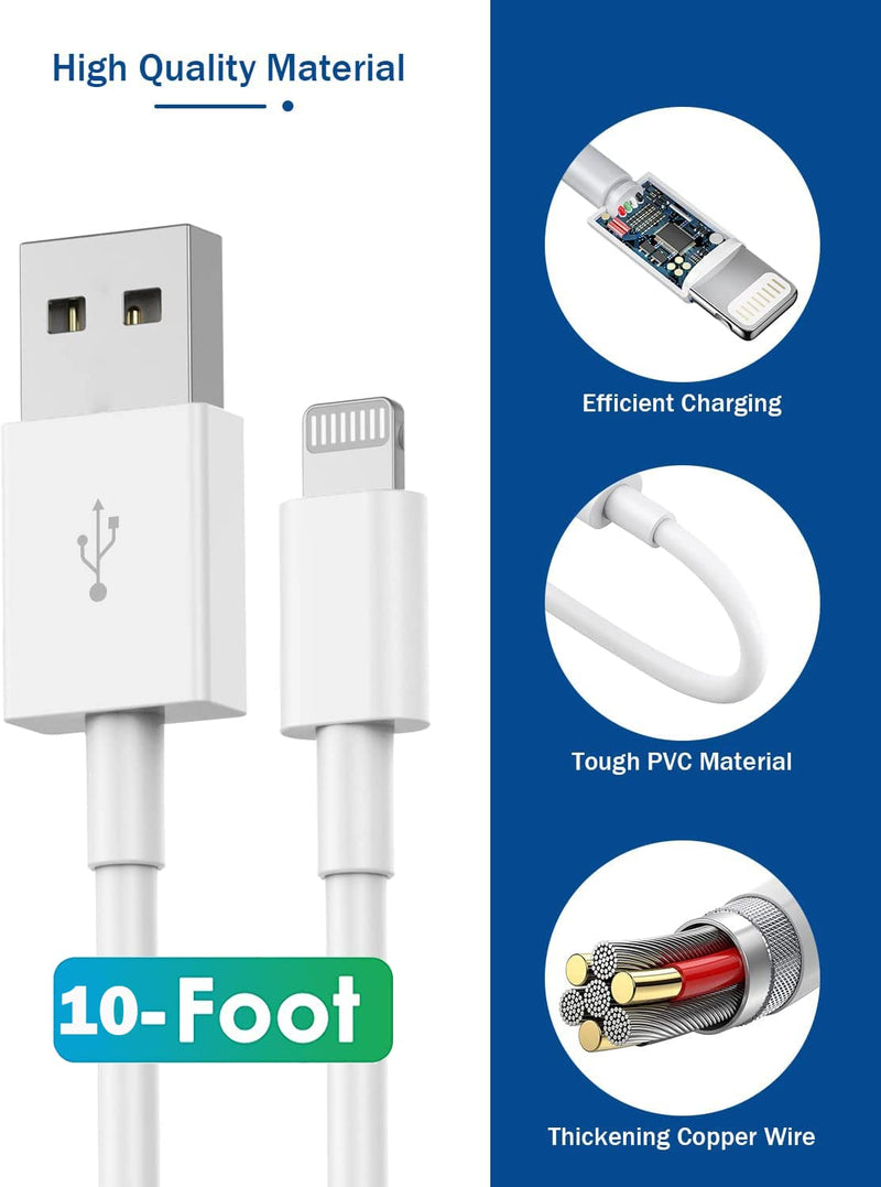 [Australia - AusPower] - iPhone Charger 10ft, [Apple MFi Certified] Long Lightning Cable Data Sync Charging Cords with USB Wall Charger Travel Plug Adapter for iPhone 13 12 11 Pro Max/SE 2020/X/XR/8/7/6/iPad and More(2Pack) 