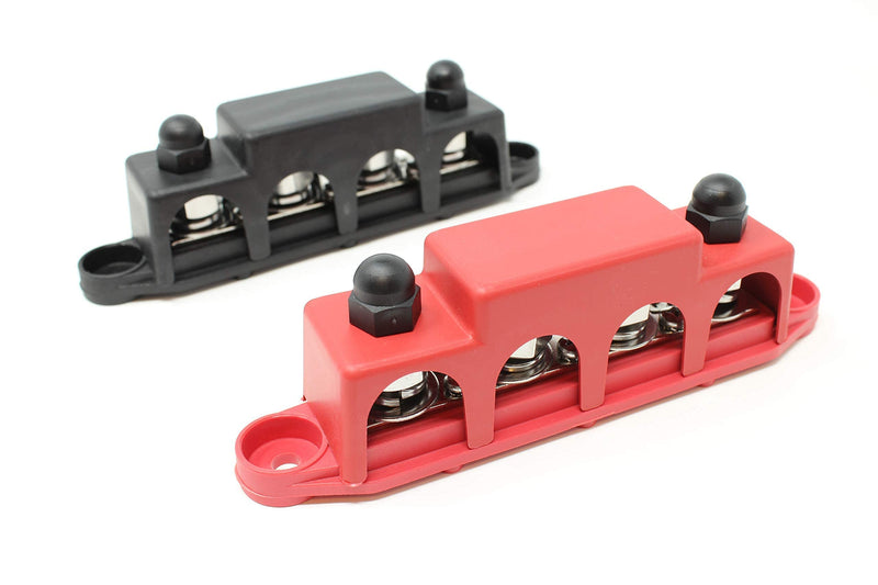 [Australia - AusPower] - 4 Post Power Distribution Block Bus Bar Pair with Cover - Made in The USA - 250 Amp Rating - Marine, Automotive, and Solar Wiring (5/16") 5/16" Red/Black 