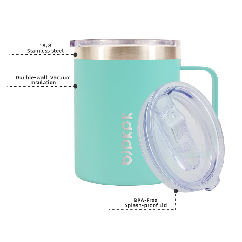 [Australia - AusPower] - BJPKPK 14oz Insulated Coffee Mug 2 Pack, Stainless Steel Camping Mug with Slider Lid, Travel Tumbler Cup, Coffee Thermos Outdoor Turquoise 