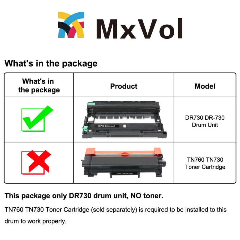 [Australia - AusPower] - MxVol Compatible Drum Unit Replacement for Brother DR730 DR-730 DR 730 Up to 12,000 Pages use for HL-L2350DW DCP-L2550DW MFC-L2710DW MFC-L2750DW HL-L2395DW Printer (NO Toner) 
