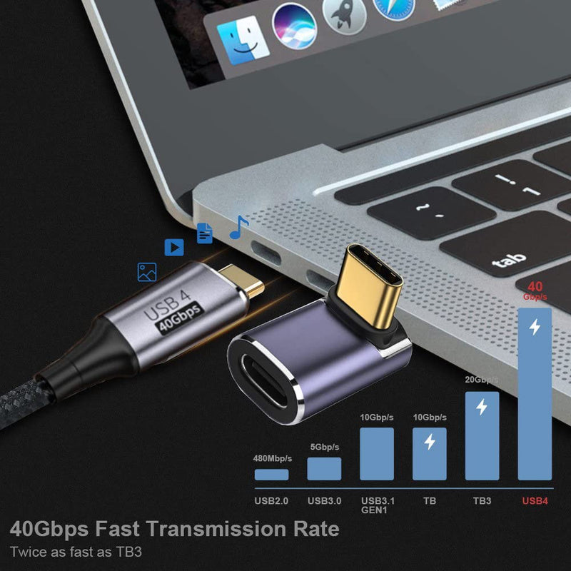 [Australia - AusPower] - NFHK 40Gbps USB4 Type C Male to Female 90 Degree Up Down Angled 100W Power Data 8K Video Adapter for Laptop Phone Up Angled Male to Female 