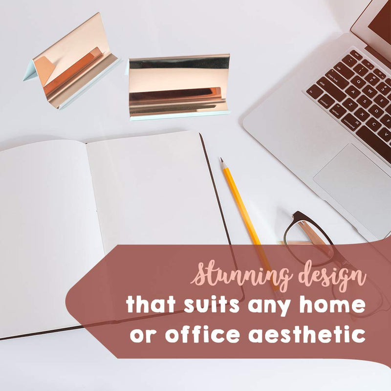 [Australia - AusPower] - Business Card Holder Rose Gold (3-Pack), 9 x 5 x 4.5 cm Stainless Steel Business Card Table Top Display Stand, Namecard Holder Desktop Organizer, Modern Rose Gold Desk Accessories for Corporate Desk 