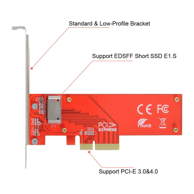 [Australia - AusPower] - Cablecc PCI-E 4X Host Adapter to NVMe Ruler 1U GEN-Z EDSFF Short SSD E1.S Carrier Adapter PCI-E4.0 4X Host 