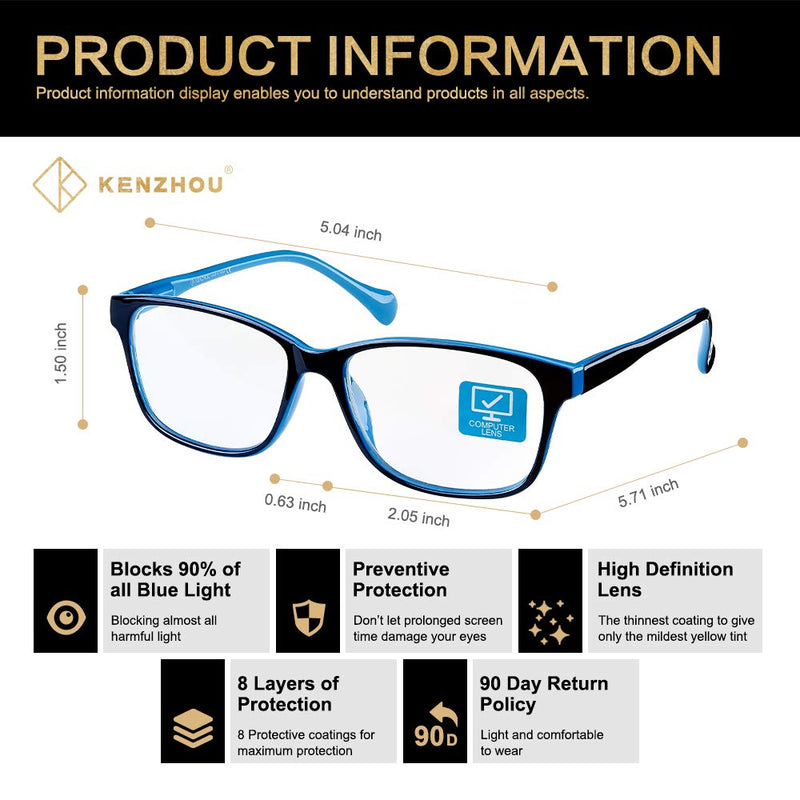 [Australia - AusPower] - K KENZHOU Blue Light Blocking Glasses/Computer/Gaming/TV/Phones Glasses with Spring Hinges, Anti Eyestrain & UV Glare, Ease Dry Eye, Headache, Blurry Vision, for Men & Women (2 Pack) Twilight and Blue 