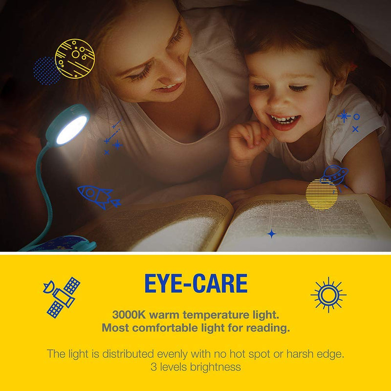 [Australia - AusPower] - Vekkia Cute Rechargeable 7 LED Eye-Care Book Light, Clip on Reading Lights for Reading in Bed, 3 Levels, 1.8oz Super Light Weight, Up to 40 Hours Reading. Great Gift for Kids & Readers (Blue) Blue 