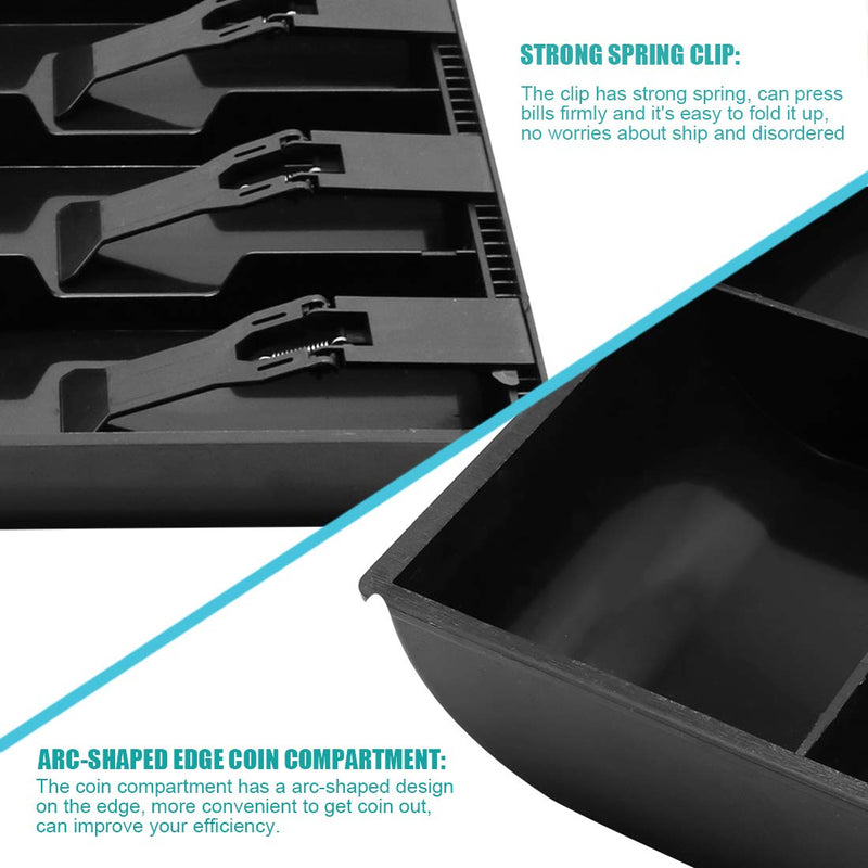 [Australia - AusPower] - Cash Register Drawer Insert Tray 3 Bill/3 Coin Compartments with Plastic Clip for Money Storage, Black 