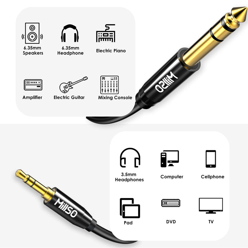 [Australia - AusPower] - MillSO 6.35mm Male 1/4 to 3.5mm Male 1/8 TRS Stereo Audio Cable (8 Feet), Headphone Adapter 1/8 to 1/4 Adapter for Guitar, Piano, Amplifiers, Home Theater Devices, or Mixing Console - Black 2.4 Meters / 8 Feet Piano black 