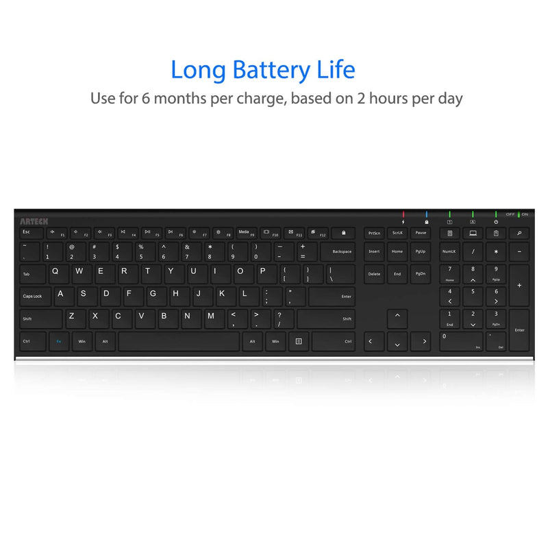 [Australia - AusPower] - Arteck 2.4G Wireless Keyboard Stainless Steel Ultra Slim Full Size Keyboard with Numeric Keypad for Computer/Desktop/PC/Laptop/Surface/Smart TV and Windows 10/8/ 7 Built in Rechargeable Battery 