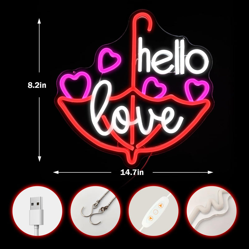 [Australia - AusPower] - Valentine'S Day Neon Sign Dimmable Led Neon Light Hello Love Neon Sign for Wall Decor Heart Neon Sign for Bedroom Bar Living Room Party Valentine's Day decorations Gifts for Lover HelloLove 