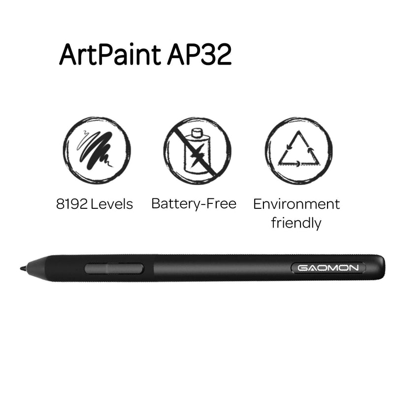 [Australia - AusPower] - GAOMON Art Paint AP32 Battery-Free 8192 Levels Pressure Passive Stylus Only for Graphics Tablet PD2200/S620/S630/M10KPRO/M106KPRO/M1220/M1230 