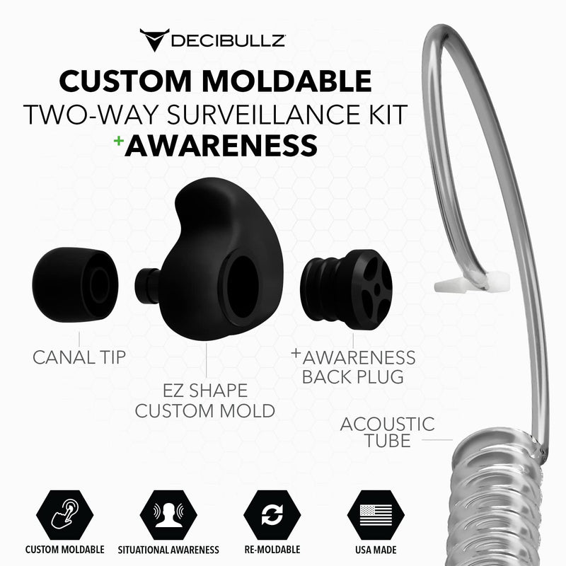 [Australia - AusPower] - Decibullz Radio Headset +Awareness Surveillance Walkie Talkie Earpieces, Listen & Talk with Mic, Compatible with Motorola Two Way Radios, 2-PIN 2.5mm/3.5mm, Noise-Reduction Headset Awerness 