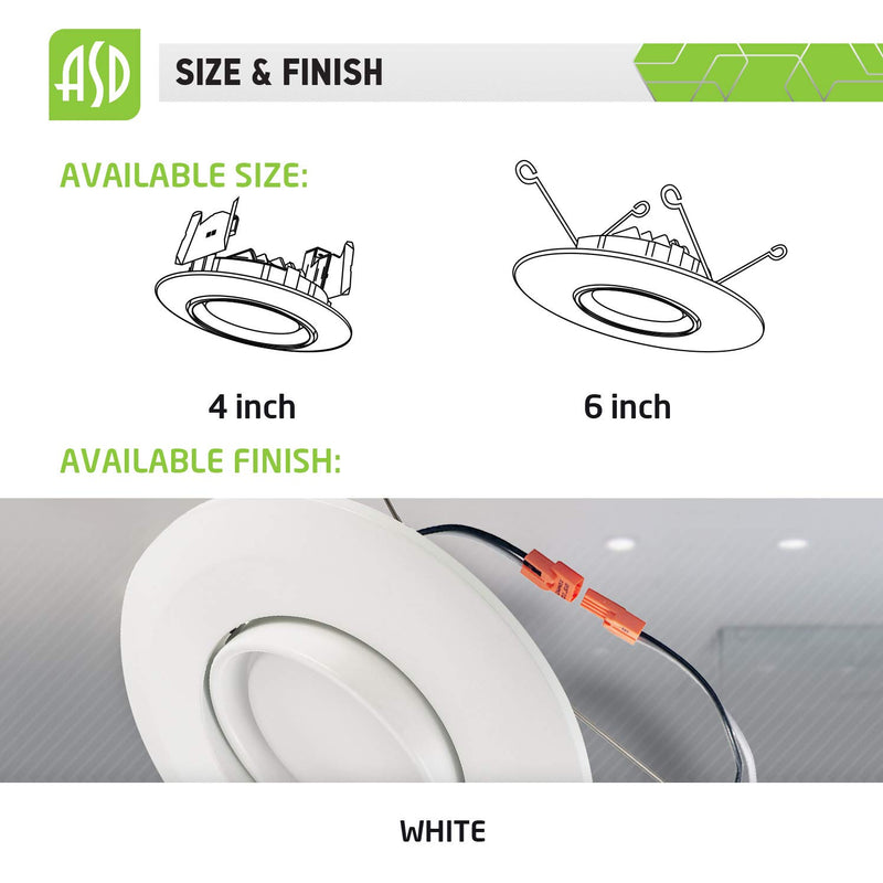 [Australia - AusPower] - ASD LED Recessed Lighting Gimbal 6 Inch - Dimmable - Directional Ceiling Downlight 15W=60W, 1010 Lm, 3000K, CRI 90+ Retrofit Can Light, ETL & Energy Star 3000k (Warm White) 1 Pack 