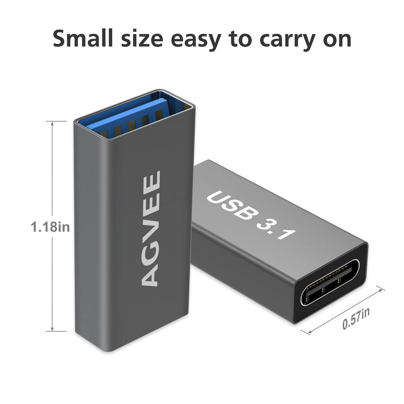 [Australia - AusPower] - AGVEE [4 Pack] USB-A 3.0 Female to USB-C Female Adapter, USB Type-C 3.1 Gen-1 Converter Coupler Extension Extender for MacBook Pro/Air, iPad Pro 2020 2018 Air 4, Samsung S20 S10 Note 20 10, Gray 