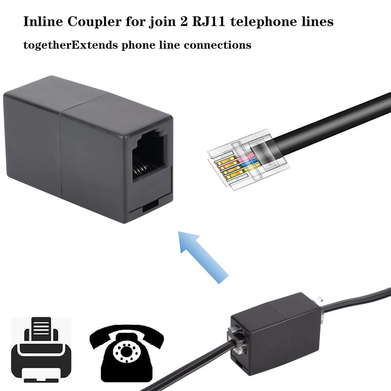 [Australia - AusPower] - Ubramac RJ11 Coupler, Straight Telephone Inline Coupler RJ11 6P4C Inline Keystone Jack Female to Female Straight Telephone Cable Cord Extension Adapter (Black -2 Pack) Black -2 Pack 