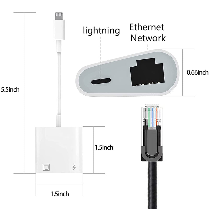 [Australia - AusPower] - [Apple MFi Certified] Lightning to RJ45 Ethernet Adapter, 2 in 1 Ethernet LAN Network Adapter with Charge Port Compatible with iPhone 14 13 12 11/iPad,100Mbps,Plug and Play, Support All iOS 