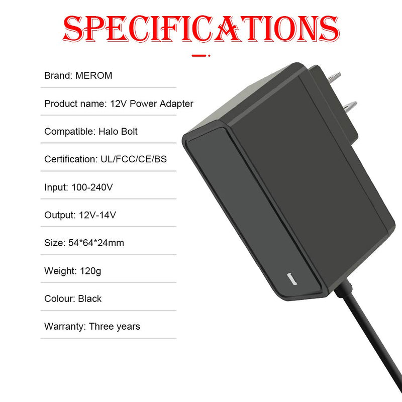 [Australia - AusPower] - MEROM Halo Bolt AC Adapter Halo Wall Plug Car Jump Starter Charger Cord Replacement Compatible with Halo Bolt 55720/58830/Halo Bolt 1201 Jump Starter/Bolt ACDC Wireless/Bolt Air Portable 