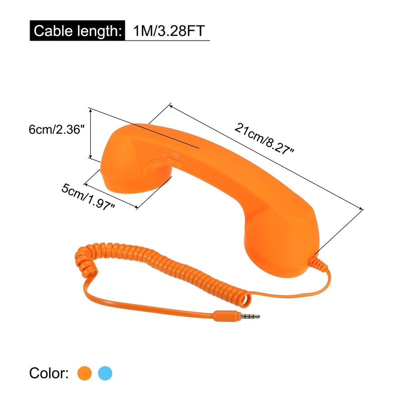 [Australia - AusPower] - MECCANIXITY 2 Pack 3.5mm Retro Telephone Handset Telephone Receiver MIC Microphone Speaker Anti Receivers for Microphone Speaker Orange,Blue 