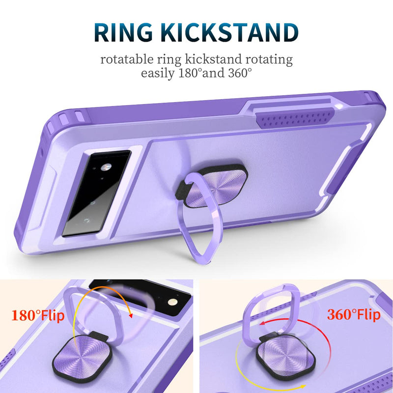 [Australia - AusPower] - Petocase for Google Pixel 6 Case Heavy Duty Full Body Shockproof Kickstand with 360°Ring Holder Support Car Mount Hybrid Bumper Silicone Hard Back Cover for Google Pixel 6 2021 6.4" Purple 