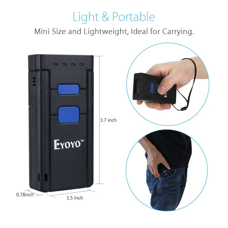 [Australia - AusPower] - Eyoyo Mini 1D Wireless Barcode Scanner Bluetooth,3-in-1 Bluetooth&2.4G Wireless&Wired Connection, Portable Inventory Bar Code Reader Compatible with iPhone, Android, Windows, Mac Tablets or Computers 