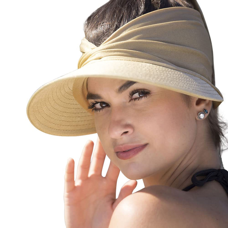 [Australia - AusPower] - Sun Hat Women, Sun Beach Visor Cap UV Protection with Wide Brim for Sports Beach Golf Hiking Beige/Pink 