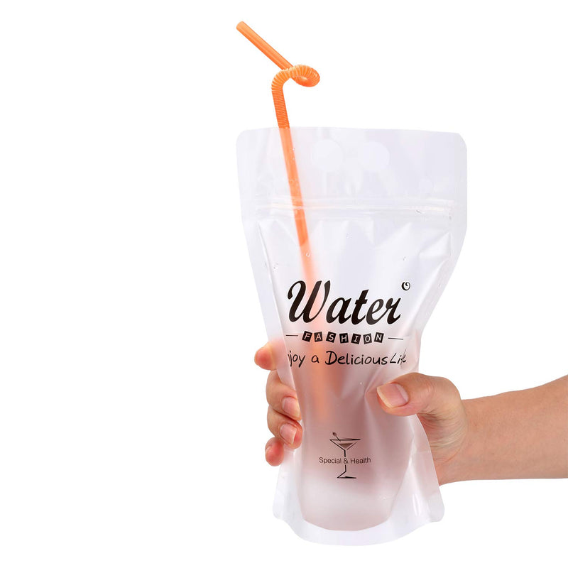 [Australia - AusPower] - MUCH Drink Pouches Stand-Up with Straws, 17oz Zipper Hand Held Clear Smoothie Premium Plastic Drinking Container for Berverage, Beer, Soda in Travel, Take Out 50 Pcs 
