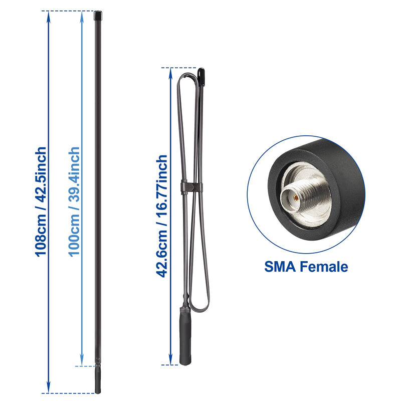 [Australia - AusPower] - Bingfu Dual Band VHF UHF 136-520MHz 42.5 inch Foldable CS Tactical SMA Female Ham Radio Antenna for Kenwood Wouxun Baofeng BF-F8HP UV-5R UV-82 BF-888S GT-3 Handheld Ham Two Way Radio Walkie Talkie 