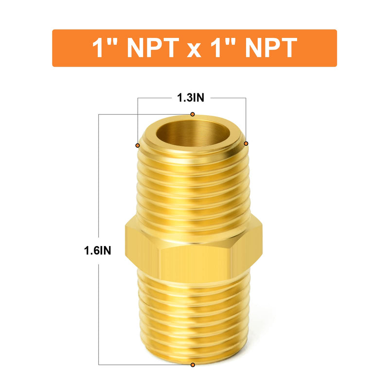 [Australia - AusPower] - GASHER 1PCS Brass Pipe Fitting, Reducing Hex Nipple, 1-Inch Male Pipe x 1-Inch Male Pipe 1" x 1" MNPT 