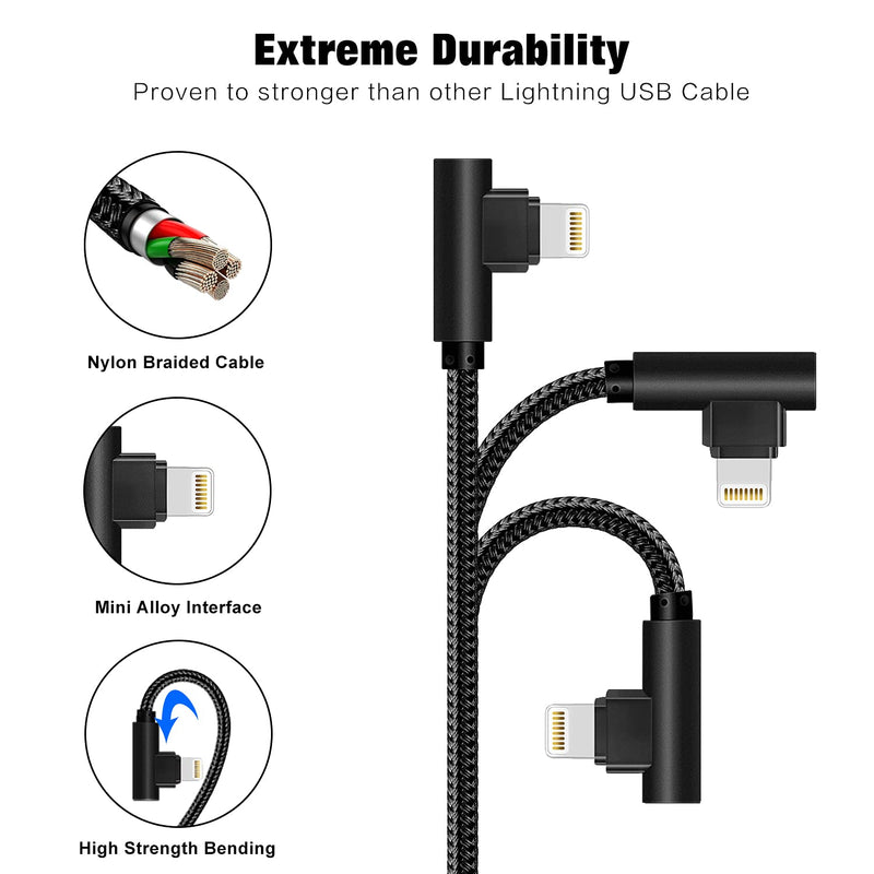 [Australia - AusPower] - iPhone Cable 5 Pack(3/3/6/6/10FT) MFI Certified iPhone Cable Lightning Fast Charger Nylon Braided Data Cord 90 Degree Elbow for Game Video Compatible with iPhone 12 11 Pro Max XR XS Max iPod (Black) Black 