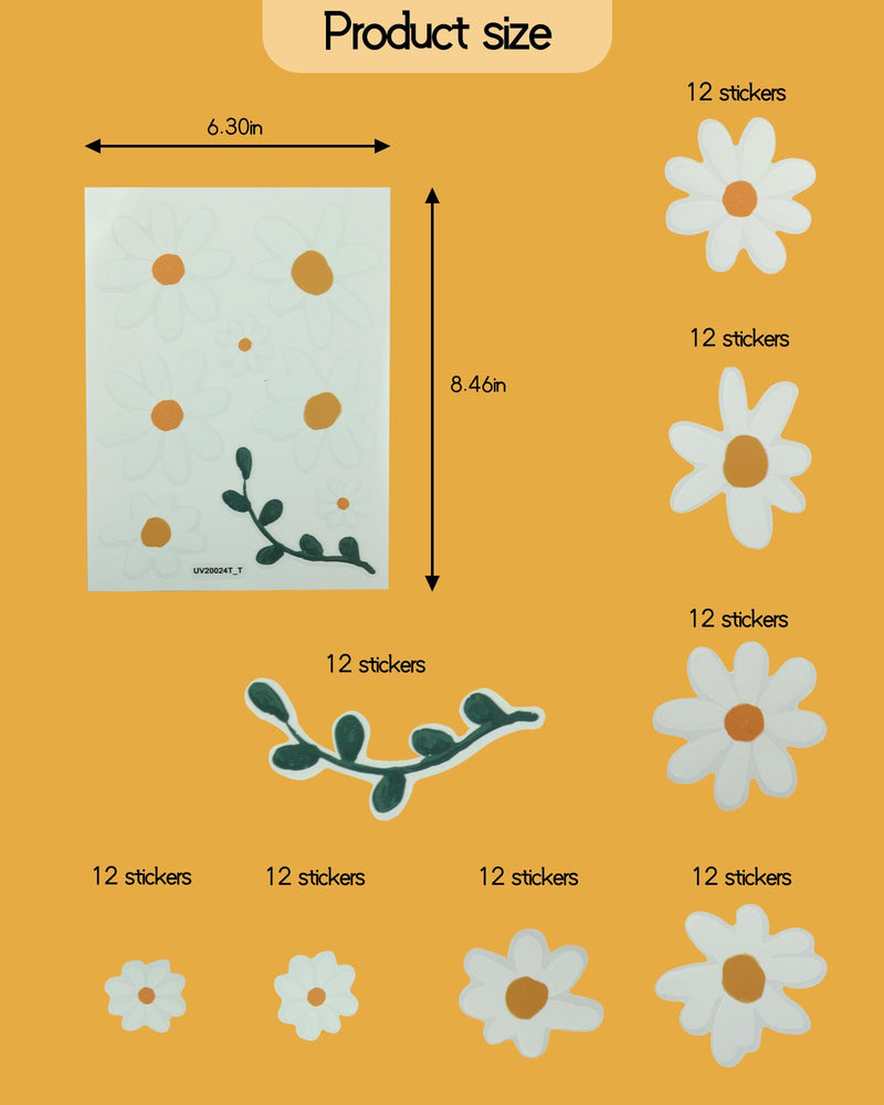 [Australia - AusPower] - 96pcs Pattern Daisy Wall Decals White Daisy Decals Flower Wall Decals Peel and Stick Floral Stickers for Kids Girls Nursery Playroom Bedroom Living Room Wall Decor，Classroom Office Decor（12Big Sheet） 