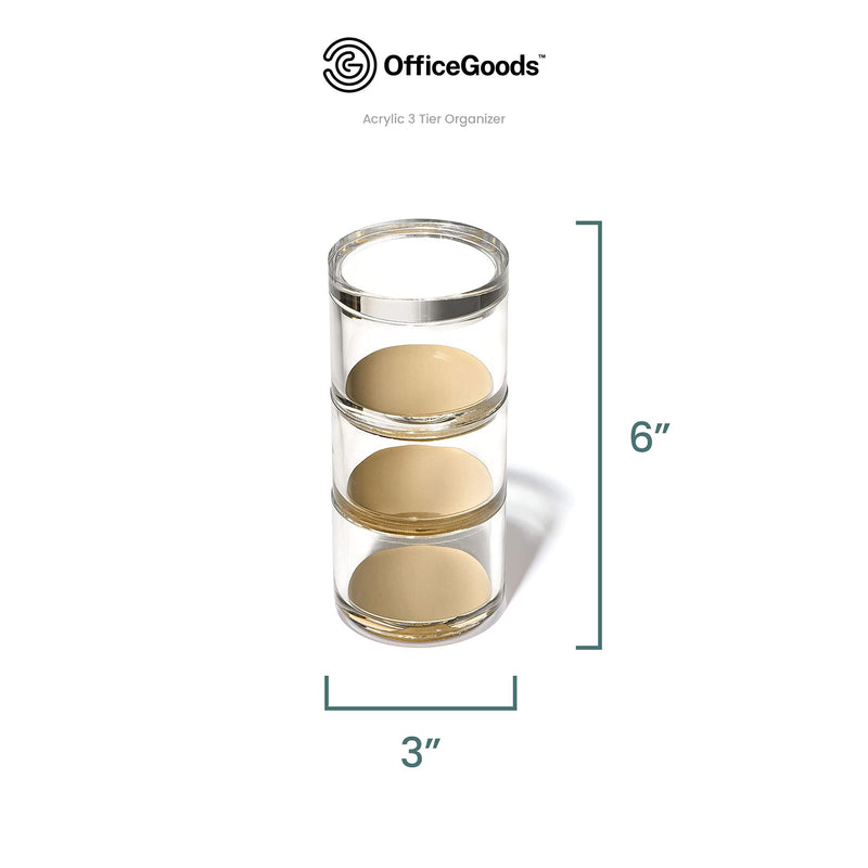 [Australia - AusPower] - OfficeGoods 3 Tier Stackable Acrylic Organizer w/ Gold Base – Functional & Elegant Desk Organizer for Office or Home – Helps Keep All Your Little Bits Together - Gold/Round 