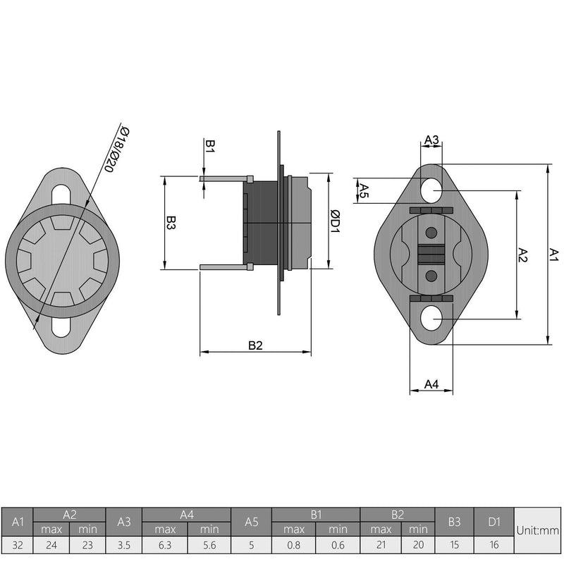 [Australia - AusPower] - Fielect 5Pcs KSD301 Thermostat 50°C/122°F Normally Open N.0 Adjust Snap Disc Temperature Switch for Microwave Oven Coffee Maker Smoker Bent Feet 