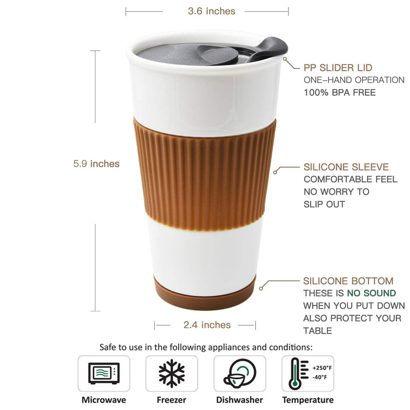 [Australia - AusPower] - UDMG Ceramic Double Wall Insulated Travel Coffee Cup with Slider Lid, Silicone Sleeve & Built-In Coaster, 10 fl.oz (Coffee) Coffee 10 fl.oz 
