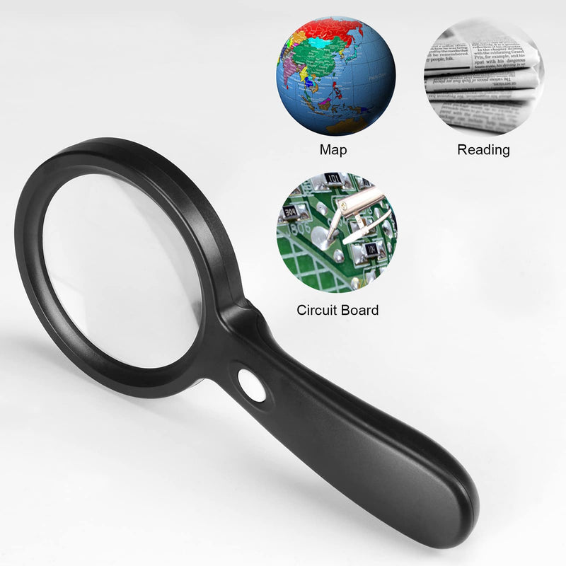 [Australia - AusPower] - Magnifying Glass with Light, 10X Handheld Large Magnifying Glass 12 LED Illuminated Lighted Magnifier for Macular Degeneration, Seniors Reading, Soldering, Inspection, Coins, Jewelry, Exploring 
