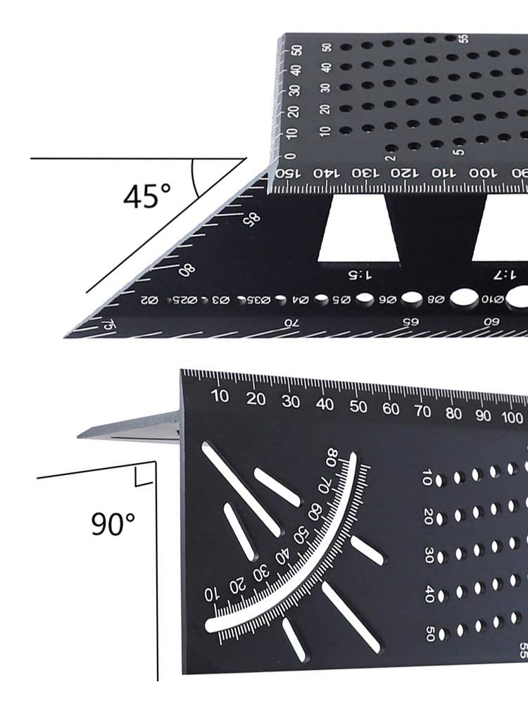 [Australia - AusPower] - Meichoon Aluminum Alloy Woodworking Square Size Measure Ruler,45/90 Degree Angle T Ruler,3D Mitre Angle Measuring Template Tool DC721 