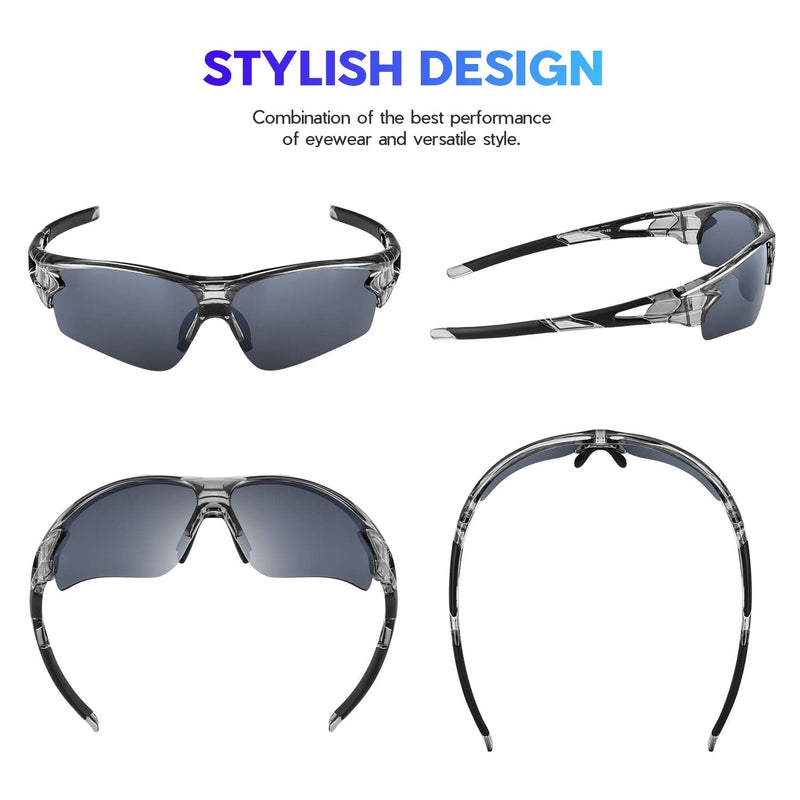 [Australia - AusPower] - Polarized Sports Sunglasses for Men Women Youth Baseball Fishing Cycling Running Golf Motorcycle Tac Glasses UV400 Clear Gray/3# Smoke 