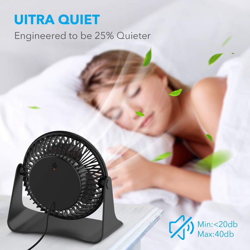 [Australia - AusPower] - BESKAR USB Small Desk Fan - 6 Inch Portable Fans with 3 Speeds Strong Airflow, Quiet Operation and 360°Rotate, Personal Table Fan for Home,Office, Bedroom - 3.9 ft Cord Black 