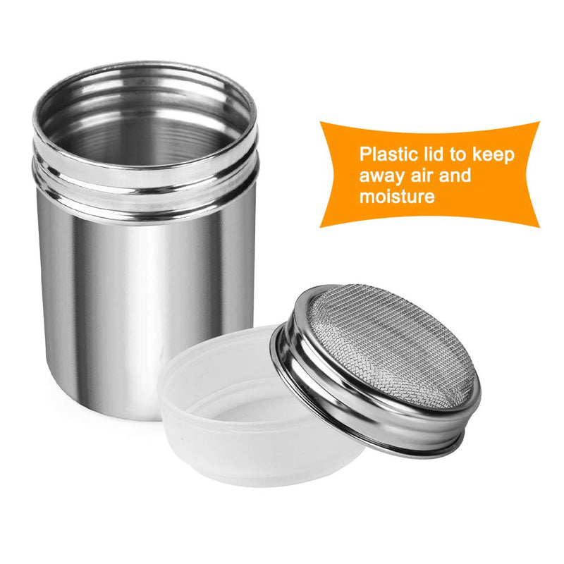 [Australia - AusPower] - Accmor 2pcs Powder Sugar Shaker Duster, Stainless Steel Powder Sugar Shaker with Lid, Sifter For Cinnamon Sugar Pepper Powder Cocoa Flour Small-6.8 oz 